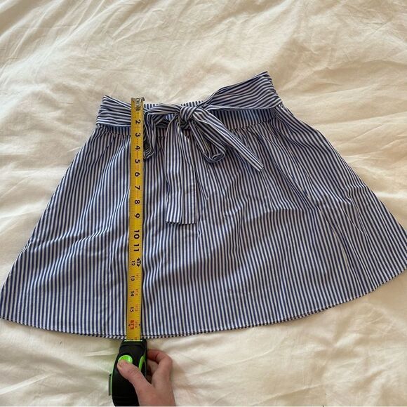 Blue and White Striped A-Line Skirt with Bow at Waist - Picture 3 of 6